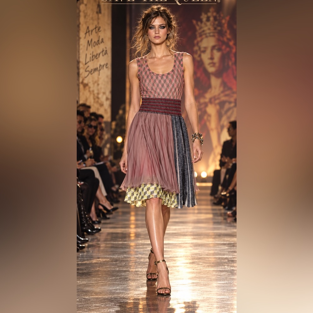 Save The Queen Artsy Mini Dress Pleated Sleeveless 90s Y2K XS Boho